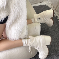 Canvas Chunky Heels Shoes - Thumbnail 2