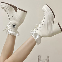 Canvas Chunky Heels Shoes - Thumbnail 3