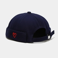 Heart Embroidery Cotton Brimless Beanie Hat - Thumbnail 2