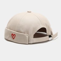 Heart Embroidery Cotton Brimless Beanie Hat - Thumbnail 3