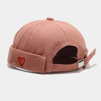 Heart Embroidery Cotton Brimless Beanie Hat - Thumbnail 7