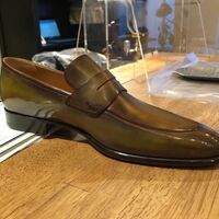 Hot Sale Men's Latest Olive Moccasin Shoes, Genuine Leather Formal Shoes - Thumbnail 1