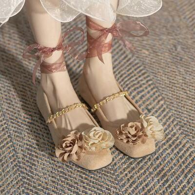 Rose camellia princess ballet style flats shoes