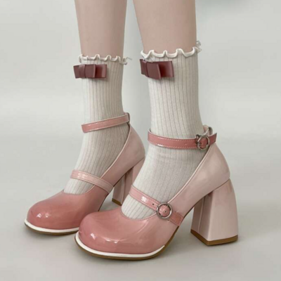 Gradient pink chunky heel high heels