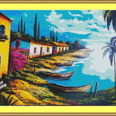 Tropical beach cross stitch pattern