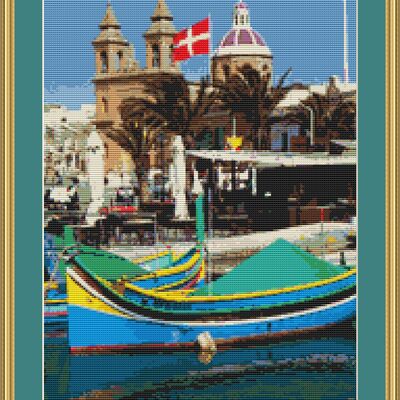 Fishing port in malta cross stitch pattern