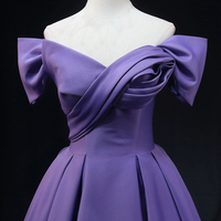 Purple Satin Long Prom Dress, Off the Shoulder Evening Party Dress - Thumbnail 1