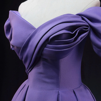 Purple Satin Long Prom Dress, Off the Shoulder Evening Party Dress - Thumbnail 2