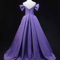 Purple Satin Long Prom Dress, Off the Shoulder Evening Party Dress - Thumbnail 3