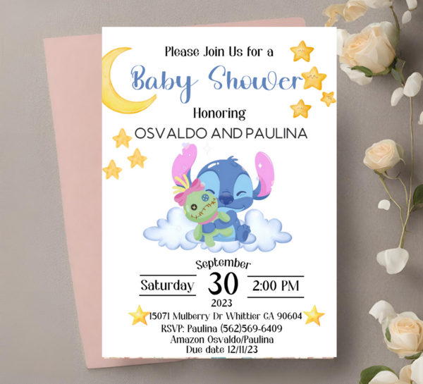 Stitch Baby Shower Invitation | Moon, Star, Cloud Theme | Whimsical Celestial Celebration