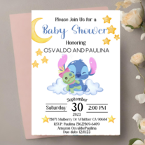 Stitch Baby Shower Invitation | Moon, Star, Cloud Theme | Whimsical Celestial Celebration