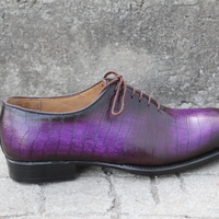 Purple Patina Black Shaded Crocodile Oxford Lace up Dress Alligator Shoes For Men - Thumbnail 1