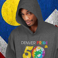 Denver Pride 50th Anniversary, Dark Heather Hoodie, Unisex sizing - Thumbnail 3