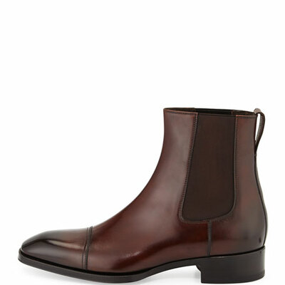 Handmade men's brown chelsea leather boot, handcrafted brown formal ankle boot - Thumbnail 1