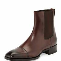 Handmade Men's brown Chelsea leather boot, Handcrafted brown formal ankle boot - Thumbnail 1