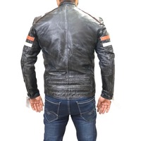 Handmade Men's Black Zipper Leather Biker Double Pocket Jacket - Thumbnail 2