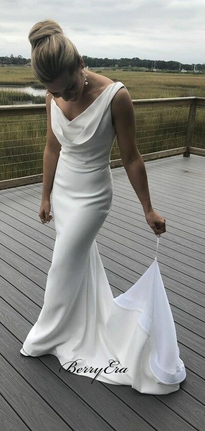 V Neck Draped Sheath Backless Wedding Dress,Beach Wedding Gown Back Open Custom Cheap,1722