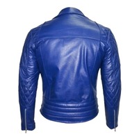 Handmade Zipper Men's Genuine Leather Biker Stylish Blue Jacket - Thumbnail 1