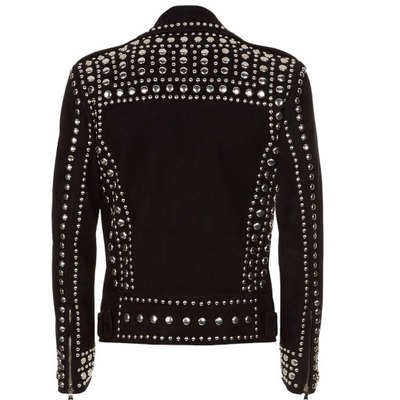 Handmade black color silver studded leather style men's zipper jacket