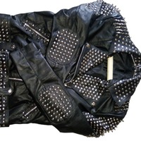Black Color Silver Studded Leather Style Men's Zipper Handmade Jacket - Thumbnail 1