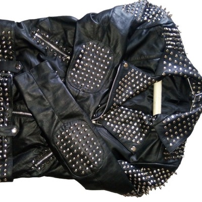 Handmade black color silver studded leather style men's zipper jacket