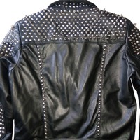 Handmade Black Color Silver Studded Leather Style Men's Zipper Jacket - Thumbnail 1