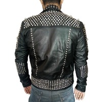 Handmade Black Color Silver Studded Leather Style Men's Zipper Jacket - Thumbnail 2