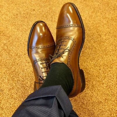 Hot sale men's hand stitch oxfords brown cap toe leather lace up shoes