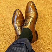 Hot Sale Men's Hand Stitch Oxfords Brown Cap Toe Leather Lace Up Shoes - Thumbnail 1