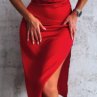 Women'S Red Design Sexy Split Strap Dress - Thumbnail 2