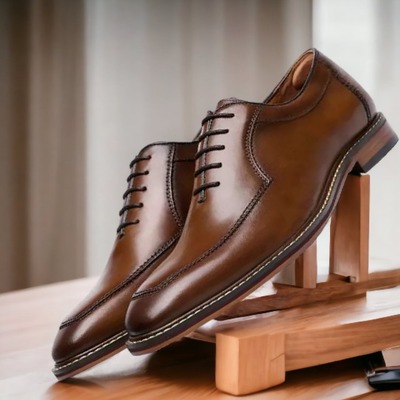 Bespoke men's brown leather shoes, men's lace up office shoes - Thumbnail 1