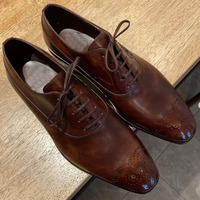 Elegant Men's Hand Stitch Brown Brogue Genuine Leather Lace Up Formal Shoes - Thumbnail 1