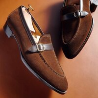 Copy of Best Sale Men's Brown Double Monk Strap Leather Shoes - Thumbnail 1