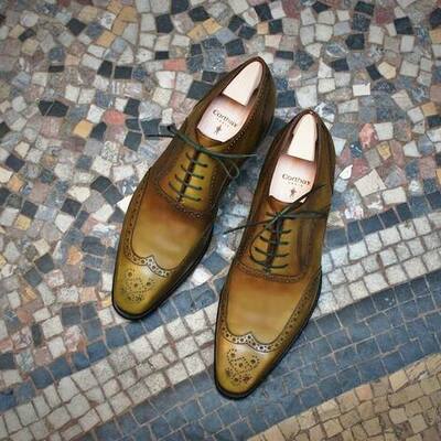 The olive patina oxford vendôme leather wingtip shoes - Thumbnail 1