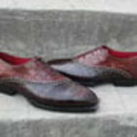 Luxury Handmade Mens Unique Brown Crocodile Texture Leather Alligator Dress Fashion Oxford Shoes - Thumbnail 1