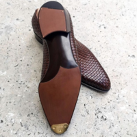 Bespoke Wholecut Woven Leather Loafers Dress Shoes - Thumbnail 1
