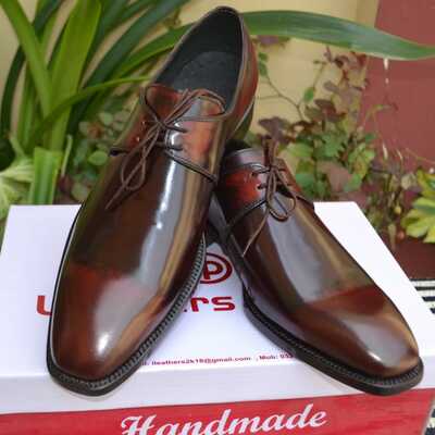 Crafted leather handmade dark brown oxford lace up dress shoes - Thumbnail 4