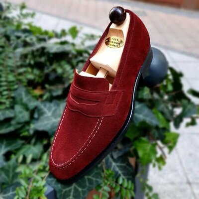 Bordeaux suede loafers moccasin loafers men dress formal shoes - Thumbnail 1
