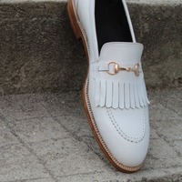 Crafted Leather Handmade White Fringes Loafers Classic Men Wedding Dress Shoes - Thumbnail 4