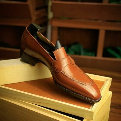 New men brown butterfly loafers handmade dress shoes - Thumbnail 1