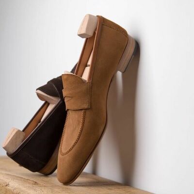 Handmade Brown Suede Loafers Moccasin Men Formal Leather Shoes