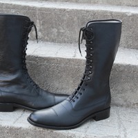 Crafted Leather Handmade Long Military Cowboy Boot - Thumbnail 2