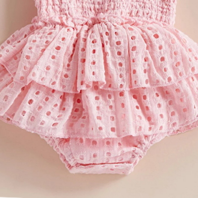 Infant baby girls solid one piece ruffled eyelet romper and headband set, pink, beige, white, sage green, free shipping