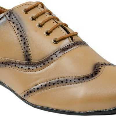 Wing tip beige tone genuine leather burnished toe oxford lace up vintage shoes