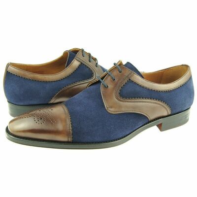 Two tone blue brown rounded cap toe men party wear lace up oxford vintage shoes