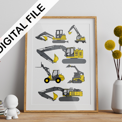 Vector excavators editable poster