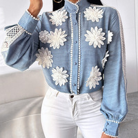 Elegant Long Sleeves Spliced V-Neck Top - Thumbnail 1