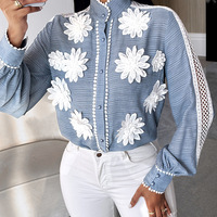 Elegant Long Sleeves Spliced V-Neck Top - Thumbnail 2
