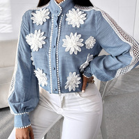 Elegant Long Sleeves Spliced V-Neck Top - Thumbnail 3