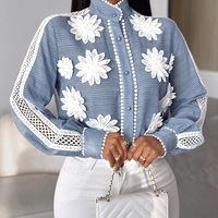 Elegant Long Sleeves Spliced V-Neck Top - Thumbnail 4